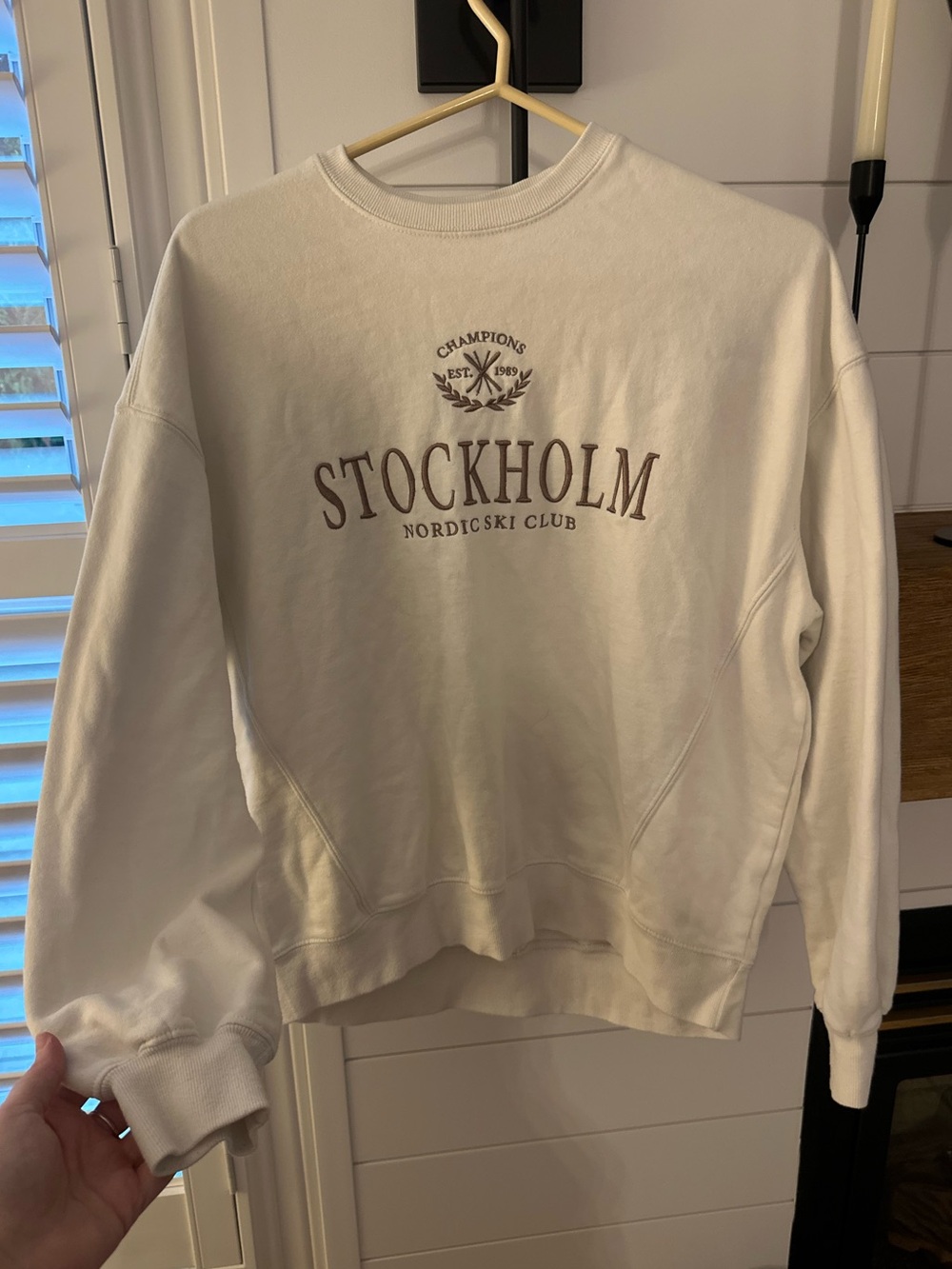 Garage Cream 'Stockholm' Oversized Crewneck Sweatshirt with Brown Logo - Picture 2 of 2